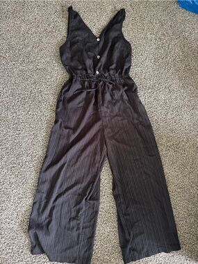 SHEIN Black Pinstripe Wide-Leg Jumpsuit